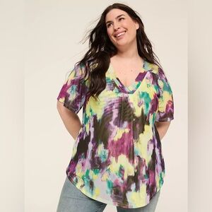 Lane Bryant Purple and Yellow Abstract Blouse
